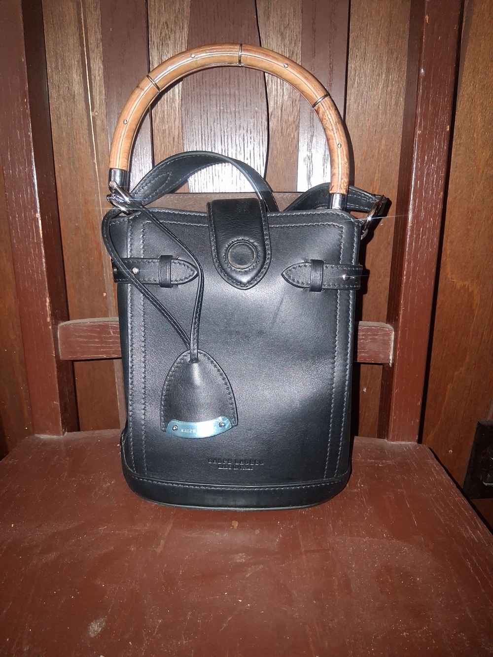 Ralph Lauren Black Leather Mini Bucket Bag with Bamboo Handle - Picture 8 of 11